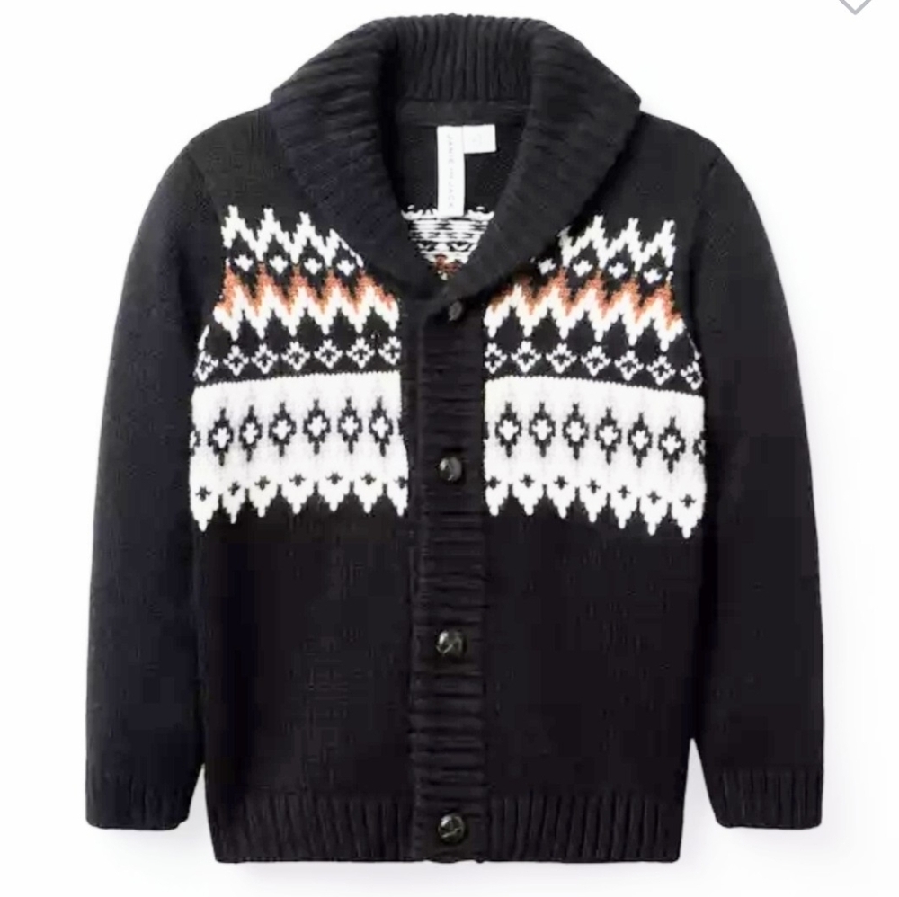 Janie And Jack Festive Fair Isle Shawl Cardigan Sweater Size 12 Boys
